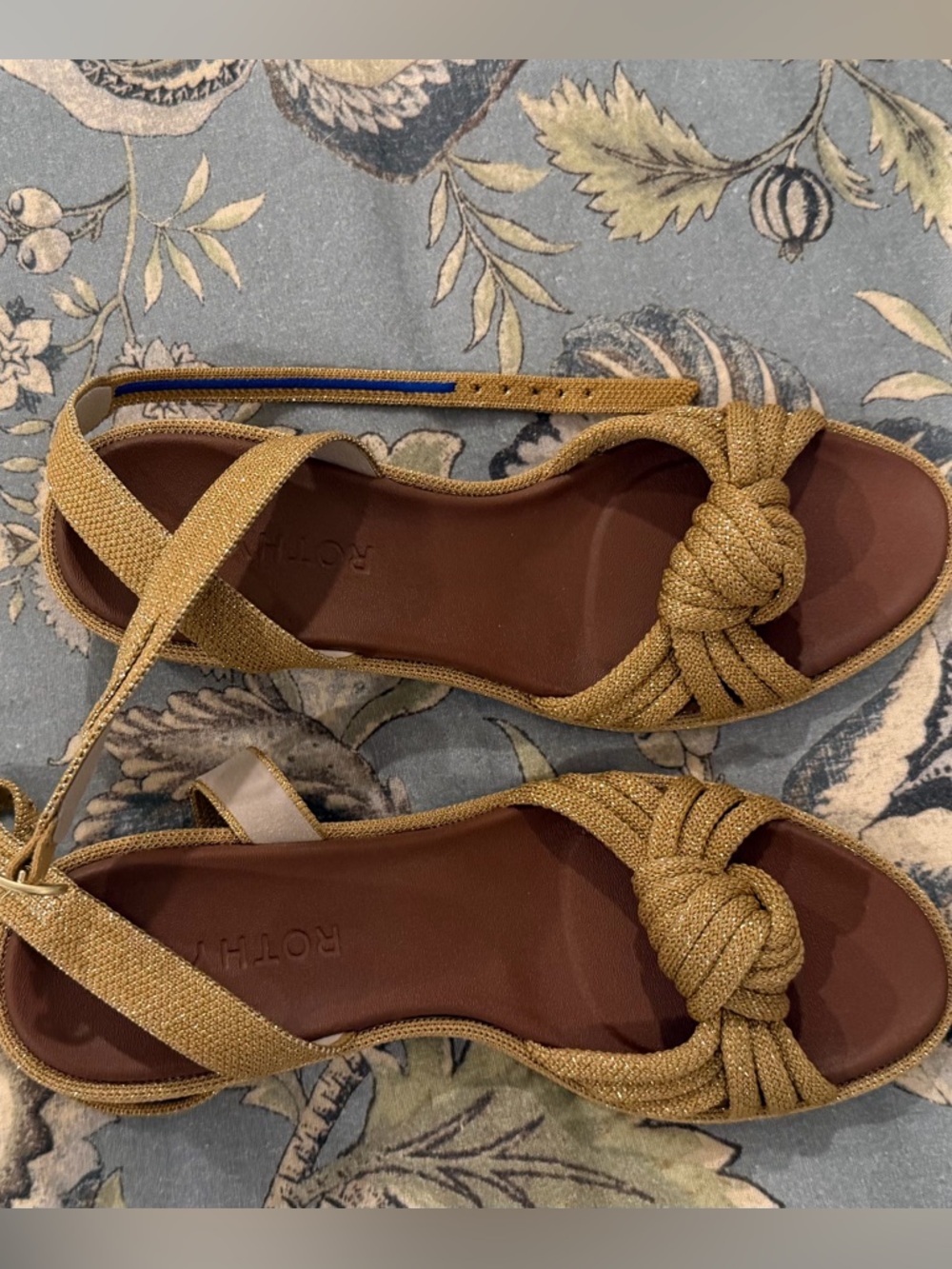 EUC Rothy's Gold Knotted Strap Flat Sandals